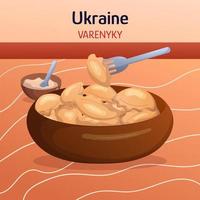composizione di cucina etnica ucraina con gnocchi varenyky, ciotola di panna acida. illustrazione vettoriale disegnata a mano piatta di concetto. piatti alimentari art.