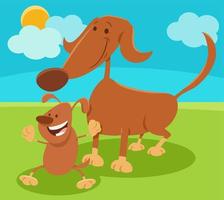 personaggio dei cartoni animati cane mon animale con piccolo cucciolo giocoso vettore