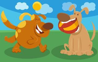 due cani cartoni animati giocosi personaggi animali comici vettore