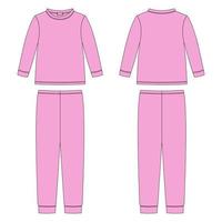 felpa e pantaloni in cotone per bambini. schizzo tecnico abbigliamento pigiama. i bambini delineano il modello di design per la biancheria intima. colori rosa. vettore