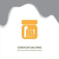 cordyceps militaris logo fungo medico per un'alimentazione sana, disegnato a mano con illustrazione vettoriale su sfondo bianco.