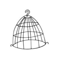 gabbia per uccelli. illustrazione disegnata a mano in stile doodle. minimalismo, monocromatico. adesivo icona vettore