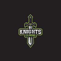 logo di gioco del cavaliere con simbolo della spada del cavaliere esport, vettore del logo sportivo