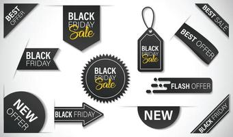 raccolta di tag banner venerdì nero, etichette nere vettoriali isolate su sfondo bianco