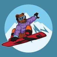 cartone animato, snowboard, orso, illustrazione vettore