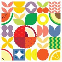 poster di opere d'arte geometriche con taglio di frutta fresca estiva con forme semplici colorate. disegno del modello vettoriale astratto piatto in stile scandinavo. illustrazione minimalista di un litchi su sfondo bianco.