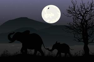 grafica della siluetta dell'elefante e della luna carina vettore