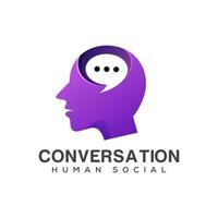 logo sociale umano di conversazione, consulenza, social media, talk talk, forum, head people con il concetto di logo bubble chat vettore