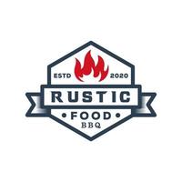 vintage retrò cibo rustico barbecue grill, barbecue, barbecue badge logo design modello vettoriale