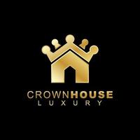 corona di lusso con il concetto di logo della casa, logo di design per la casa d'oro vettore