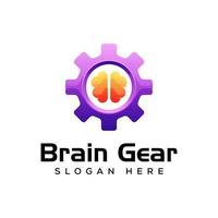 logo dell'ingranaggio del cervello, design del logo sfumato di brainstorming vettore