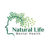 logo della salute mentale della vita naturale, viso con modello vettoriale del logo del concetto dell'albero