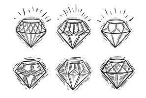 diamanti, stile disegnato a mano, illustrazione vettoriale.