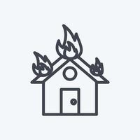 icona casa in fiamme. adatto per il simbolo dei disastri. stile di linea. design semplice modificabile. vettore del modello di progettazione. semplice illustrazione del simbolo