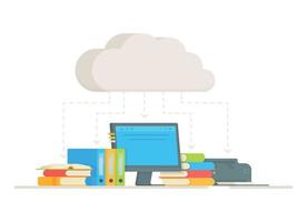 archiviazione cloud. illustrazione vettoriale di apprendimento online. il passaggio del materiale.