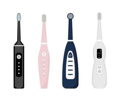set di icone di spazzolino elettrico isolate su sfondo bianco. elemento per la pulizia dei denti. illustrazione dell'attrezzatura odontoiatrica. strumento per la cura dei denti di vettore in stile piatto.