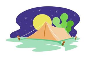 illustrazione del paesaggio di una tenda nella foresta nel mezzo della luna e delle costellazioni
