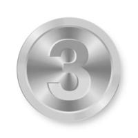 moneta d'argento con il concetto di numero tre dell'icona di internet vettore