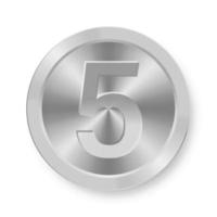 moneta d'argento con il concetto di numero cinque dell'icona di internet vettore