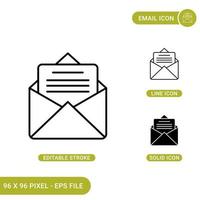 le icone e-mail impostano l'illustrazione vettoriale con lo stile della linea dell'icona solido. concetto di lettera busta. icona del tratto modificabile su sfondo isolato per il web design, l'infografica e l'app mobile dell'interfaccia utente.