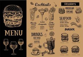 menu del ristorante, design del modello... volantino alimentare. stile disegnato a mano. illustrazione vettoriale. vettore