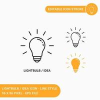 le icone della lampadina impostano l'illustrazione vettoriale con lo stile della linea dell'icona. idea icona concetto. icona del tratto modificabile su sfondo bianco isolato per il web design, l'interfaccia utente e l'applicazione mobile