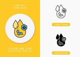 le icone dell'olio di cbd impostano l'illustrazione vettoriale con lo stile della linea dell'icona solido. concetto di goccia di olio di cannabis. icona del tratto modificabile su sfondo isolato per il web design, l'infografica e l'app mobile dell'interfaccia utente.