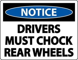 avviso i conducenti devono bloccare il segno dell'etichetta delle ruote su sfondo bianco vettore