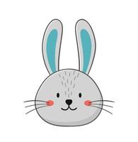 simpatica faccia di coniglio. simbolo di pasqua. coniglietto in stile disegnato a mano. illustrazione vettoriale. vettore