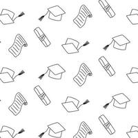 modello con cappelli di laurea e diplomi. illustrazione vettoriale. modello di laurea.stile doodle. vettore