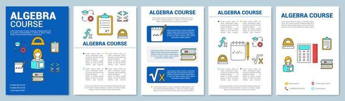 corso di algebra, layout del modello di brochure delle lezioni di matematica. volantino, opuscolo, design di stampa di volantini con illustrazioni lineari. layout di pagina vettoriali per riviste, rapporti annuali, manifesti pubblicitari..