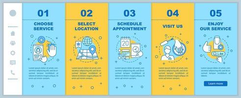 modello di vettore di pagine web mobili per l'onboarding del salone di bellezza. appuntamento con la manicure. servizio manicure. interfaccia del sito Web per smartphone reattiva con illustrazioni lineari. schermate dei passaggi della procedura guidata della pagina Web