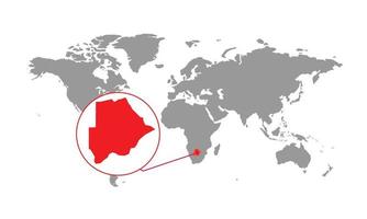 messa a fuoco della mappa del botswana. mappa del mondo isolata. isolato su sfondo bianco. illustrazione vettoriale. vettore