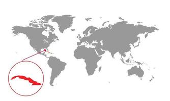 messa a fuoco della mappa di cuba mappa del mondo isolata. isolato su sfondo bianco. illustrazione vettoriale. vettore