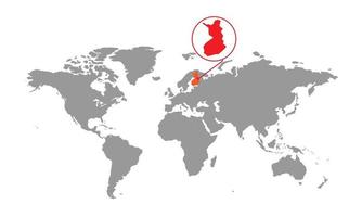messa a fuoco della mappa della Finlandia. mappa del mondo isolata. isolato su sfondo bianco. illustrazione vettoriale. vettore