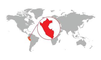 messa a fuoco della mappa del Perù. mappa del mondo isolata. isolato su sfondo bianco. illustrazione vettoriale. vettore