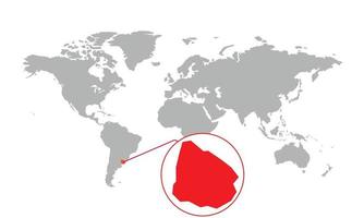 messa a fuoco della mappa dell'uruguay. mappa del mondo isolata. isolato su sfondo bianco. illustrazione vettoriale. vettore