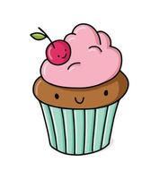 personaggio dei cartoni animati carino cupcake. illustrazione vettoriale. dolce kawaii sorridente. vettore