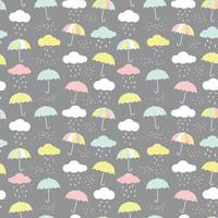 modello vettoriale con ombrelloni, nuvole e gocce di pioggia. sfondo colorato senza soluzione di continuità per i bambini.