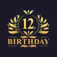 logo di lusso per il 12° compleanno, celebrazione di 12 anni vettore