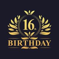 logo di lusso del 16° compleanno, celebrazione di 16 anni. vettore