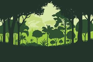 illustrazione vettoriale di un paesaggio di giungla verde silhouette