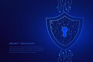 concetto di tecnologia di sicurezza informatica, scudo con icona buco della serratura, dati personali,