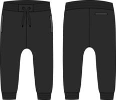 pantalone di base tecnico moda schizzo piatto illustrazione vettoriale modello di colore nero per bambini.