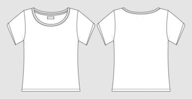 manica corta vestibilità regolare t-shirt di base tecnica moda schizzo piatto illustrazione vettoriale modello vista anteriore e posteriore.