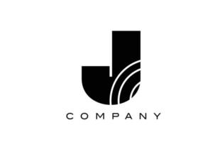disegno dell'icona del logo della lettera dell'alfabeto j geometrico in bianco e nero. modello creativo per affari e società con linee vettore
