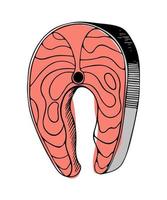 trancio di salmone. ingrediente per sushi, griglia, salatura e altri piatti. frutti di mare realistici per un'alimentazione sana. illustrazione vettoriale isolato su sfondo bianco.