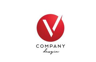 icona rossa del logo della lettera dell'alfabeto v con il disegno del cerchio. modello creativo per azienda e business vettore