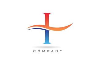 design del logo della lettera dell'alfabeto i blu arancione con swoosh. modello di icona creativa per l'azienda vettore