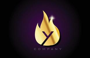 oro dorato fiamme y alfabeto lettera logo design. modello di icona creativa per affari e società vettore